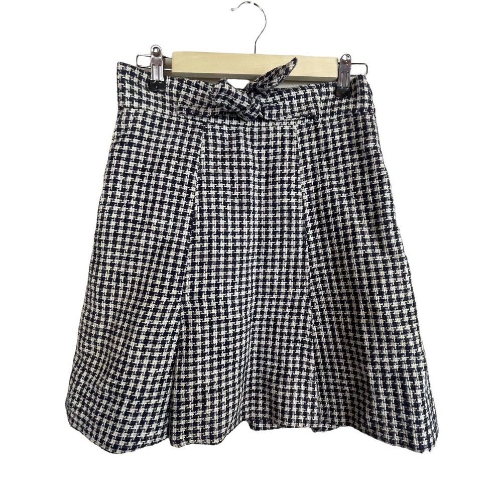 Red Valentino Tweed Skirt‎ Italy Size 2 A-Line Blue  White Check Pleated Hem